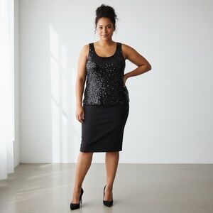 Tahari Arthur S. Levine Luxe Black Sequin Sleeveless Tank Top Size 18 Elegant Pa